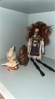 Handmade wooden doll, with crazy hair,wood carved