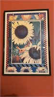 Framed sunflower poster, with a row of