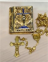 Gold over Silver wire rosary box with blue e