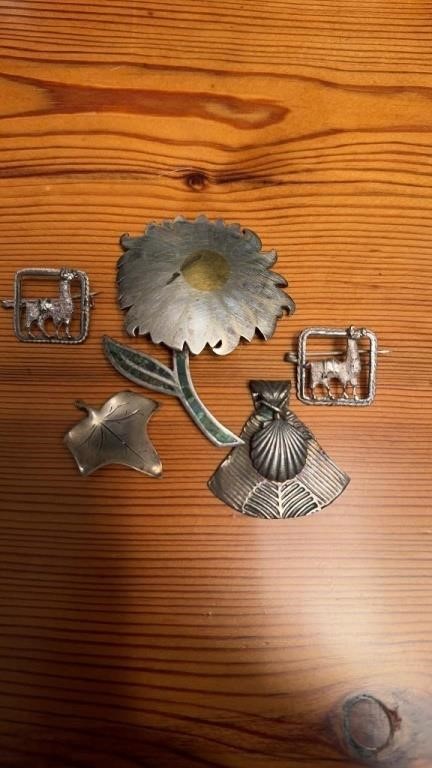 Five pieces, jewelry, large Mexican, sterling,