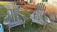 Two large size wood Adirondack chairs