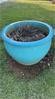 Extra large sky, blue pottery planter, measures