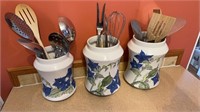 Three Italian pottery canisters with the