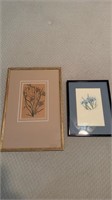 Two. Framed floral prints, both framed and