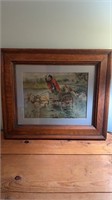 Wide antique oak framed cromolithograph of a lady