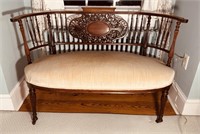 Antique 1870s carved wood settee petite two