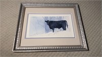 Framed signed, numbered cow, print, by Gwen