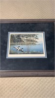 Framed duck, print, signed, entitled “voice in