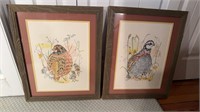 Two Barnwood framed quail, pen, and ink, original