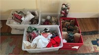 Five tubs of Christmas decorations, including