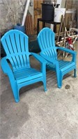 Pair of turquoise, blue patio chairs, hard,