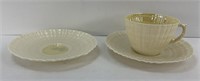 BELLEEK TEA CUP & (2) SAUCERS, FOURTH MARK