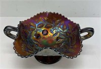 NORTHWOOD DOUBLE HANDLE CARNIVAL GLASS BOWL