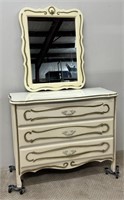 1970s French Provincial 3 Drawer Dresser & Mirror