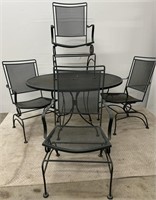 Vintage Black Wrought Iron Rocking Chairs & Table