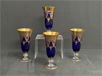 4 Interglass Italy Cobalt/Gold Goblets