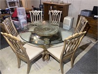 GLASS TOP DINING ROOM TABLE WITH SIX CHAIRS THIS