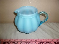 Mid Century Frosted Blue Art Glass Pitcher