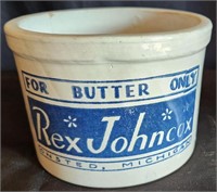 Antique Rex Johnson Stoneware Butter Crock