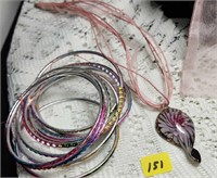 pink floral glass pendant, bracelets