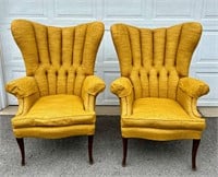 2 VINTAGE HARVEST GOLD WING BACK CHAIRS