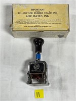 Vtg Globe Numbering Machine Stamp Bates Ink Box