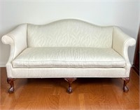 CHIPPENDALE CAMEL BACK SOFA w/ WOODEN CLAW FEET