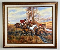 1988 M. FOGARTY FOX HUNT OIL ON CANVAS PAINTING