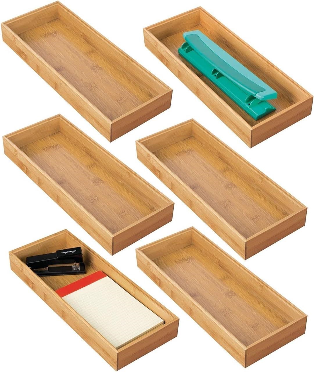 mDesign Wooden Bamboo Office Drawer Organizer Box