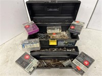 Black toolbox full of misc hardware