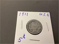 1911 u.s.a. 5 cent coin