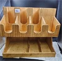 1X WOODEN LID, CUP AND CUTLERY HOLDER