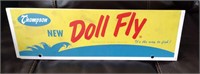 1950s Thompson DOLL FLY Fishing Lure Metal Sign