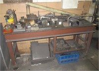 Heavy duty rolling shop bench with contents that