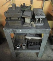 2-Tier metal shop stand with contents that