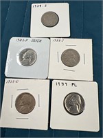 5X 1930s &1940s US NICKELS