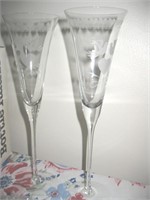 Pair of Etched Crystal Wedding Champagne Flutes