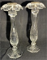 Fine Pair Antique Cut Crystal Tall Candle Holders
