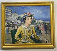 "F Gerome" Signed Painting Parisian Scene w/ Woman