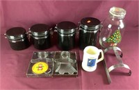 Set Of 4 Blue Canisters, 2 Cookie Cutters & More