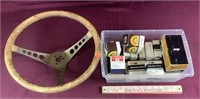 Lot of Car & Tractor Parts, Vintage Steering Wheel