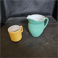 5" Hazel Atlas Green Pitcher & Yellow Coffee Mug