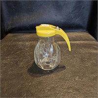 Vtg Syrup Dispenser with Yellow Lid