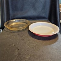 Pink Pyrex pie Plate & 1 other