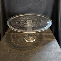 Vtg Glass Pedestal Cake Plate 12.5" Dia, 7in H