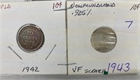 2 Newfoundland Dimes 1942 and 1943