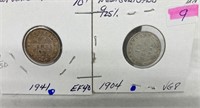 2 Newfoundland Dimes 1941 & 1904