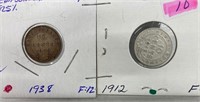 2 Newfoundland Dimes 1938 & 1912