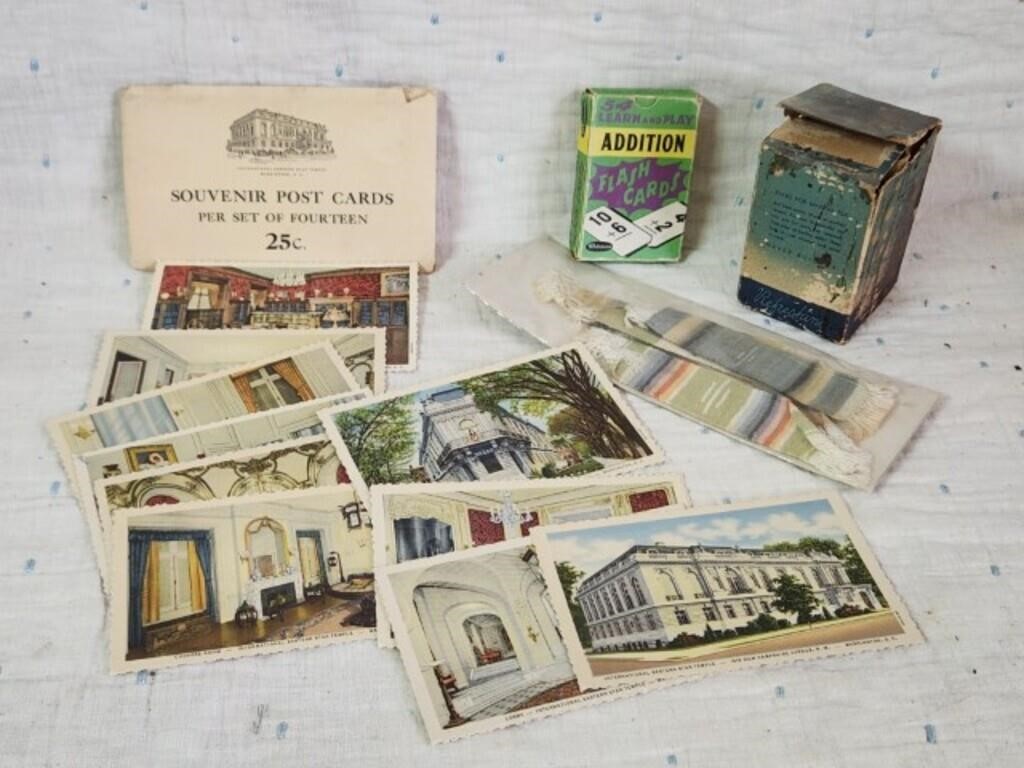 Old Post Cards, Box of Tea, Math Cards +