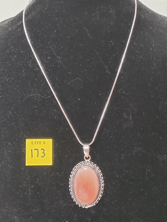 German Silver Mukaite Pendant Necklace w/ Chain